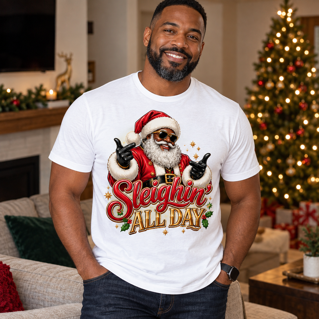 Sleighin’ All Day Santa Christmas T-Shirt | Funny Holiday Graphic Tee