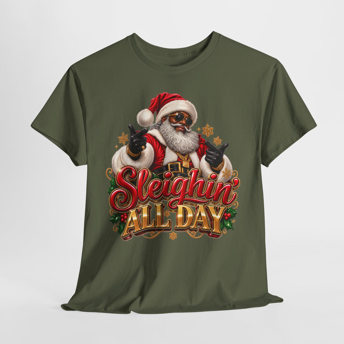 Sleighin’ All Day Santa Christmas T-Shirt | Funny Holiday Graphic Tee