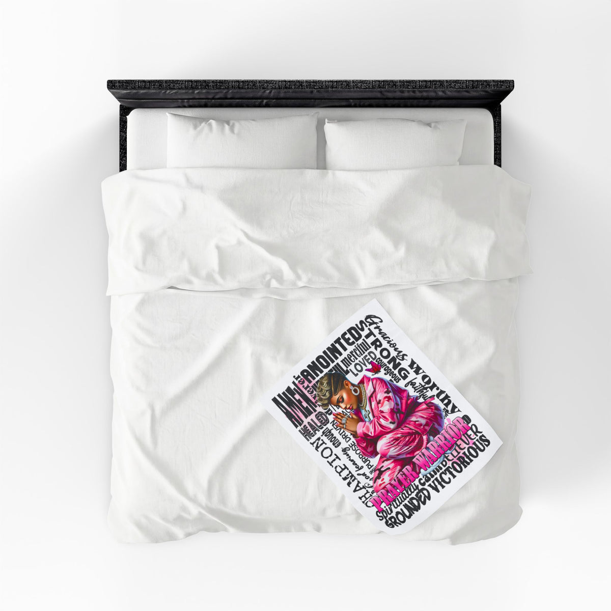 Prayer Warrior woman blanket | Christian faith scripture typography, pink praying figure
