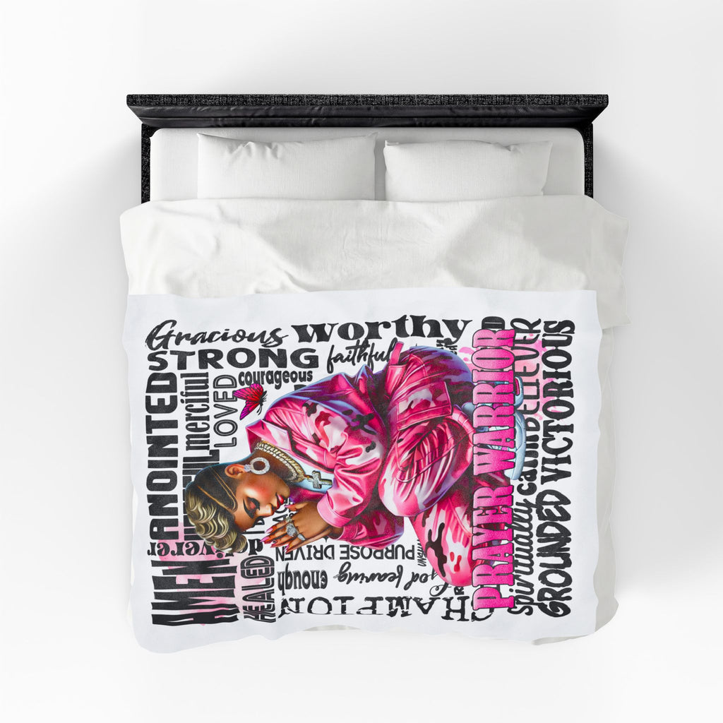 Prayer Warrior woman blanket | Christian faith scripture typography, pink praying figure