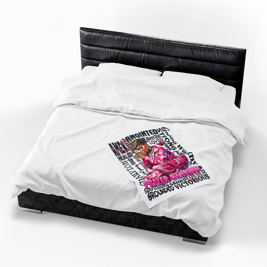 Prayer Warrior woman blanket | Christian faith scripture typography, pink praying figure