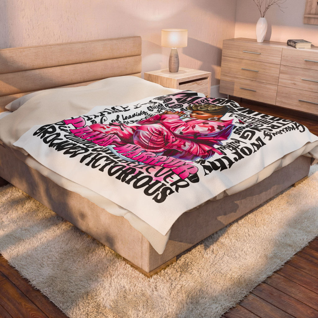 Prayer Warrior woman blanket | Christian faith scripture typography, pink praying figure