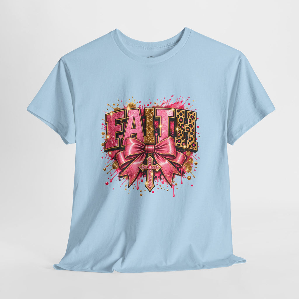 FAITH Leopard Bow T-Shirt Pink Faith Graphic Tee for Women & Girls product mockup