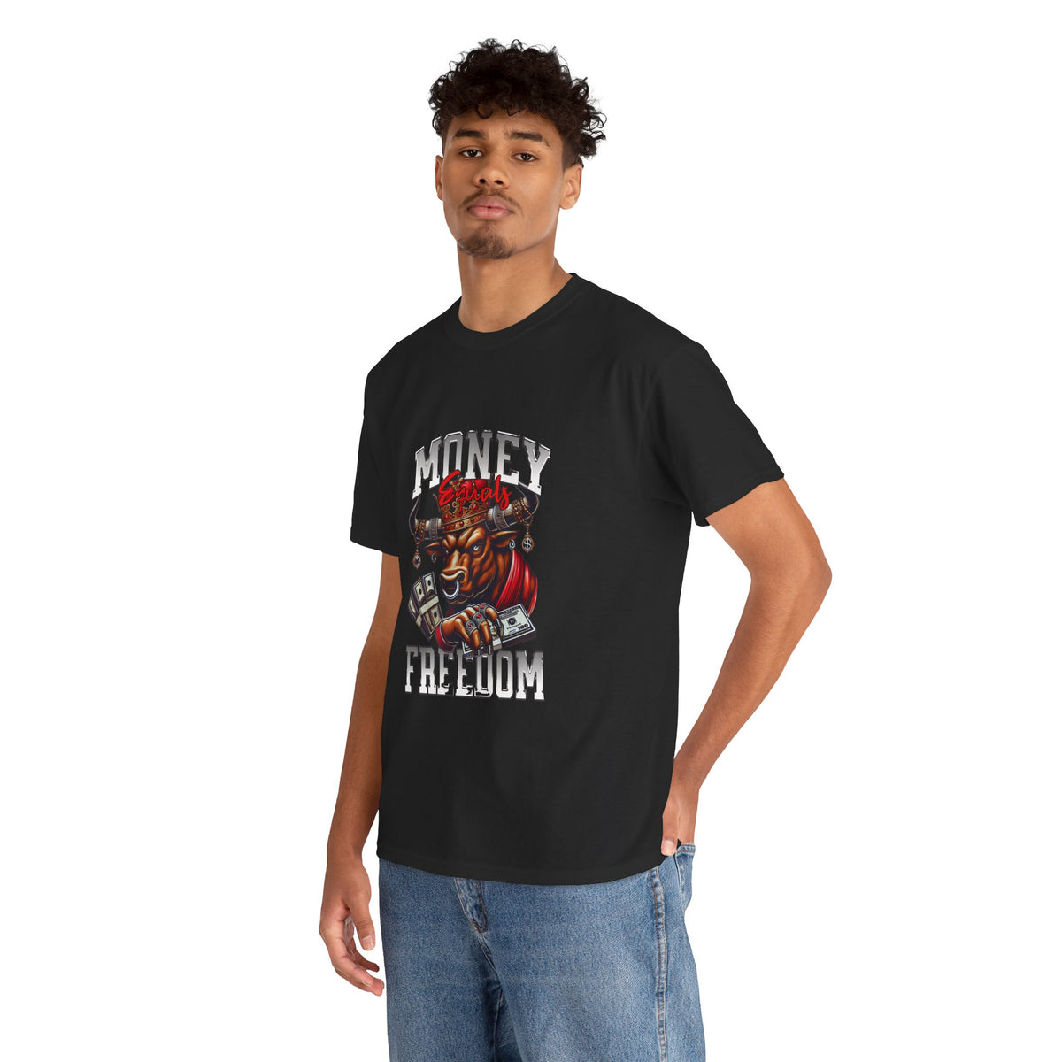 Money Over Freedom Graphic Tee — Bull with Cash Design