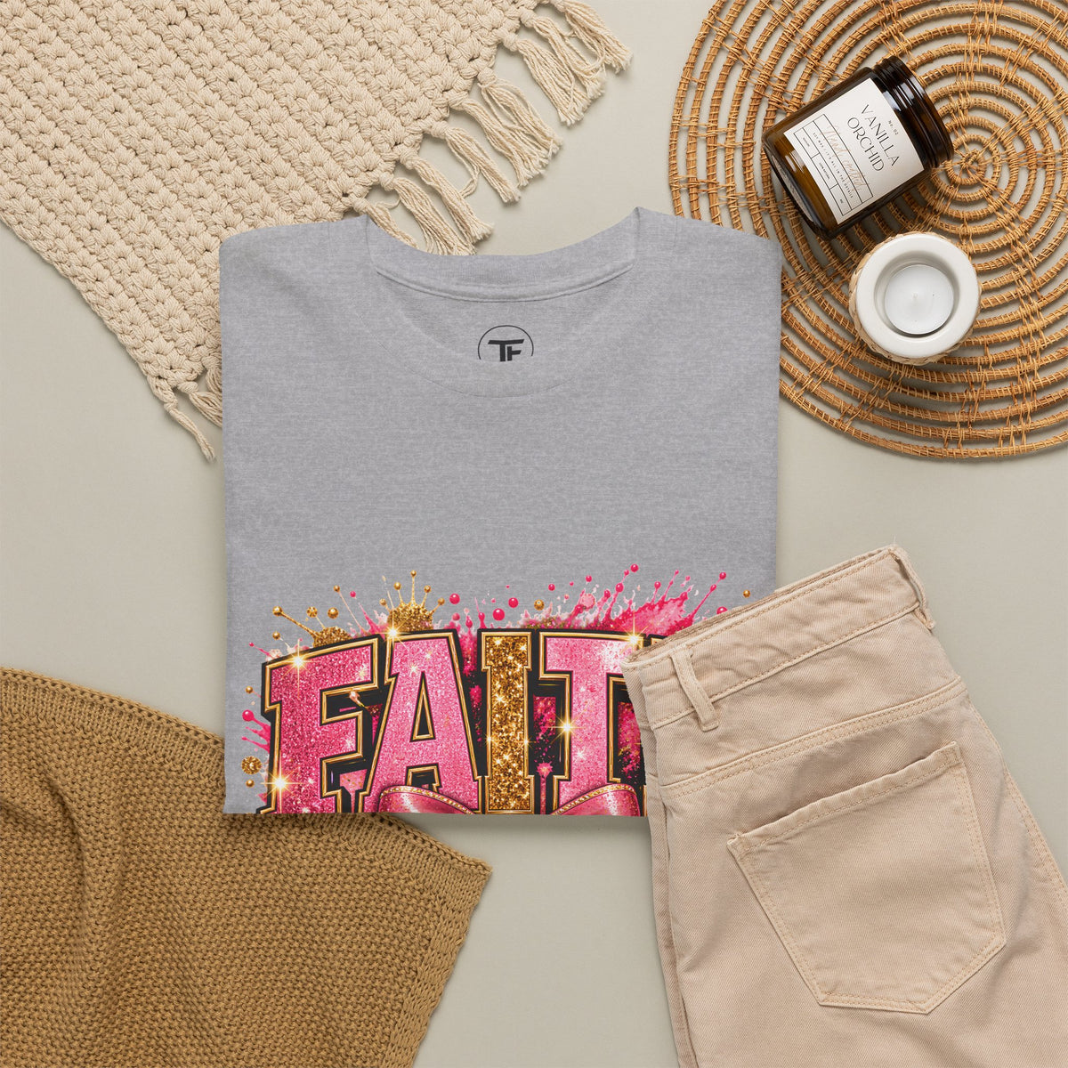 FAITH Leopard Bow T-Shirt Pink Faith Graphic Tee for Women & Girls product mockup