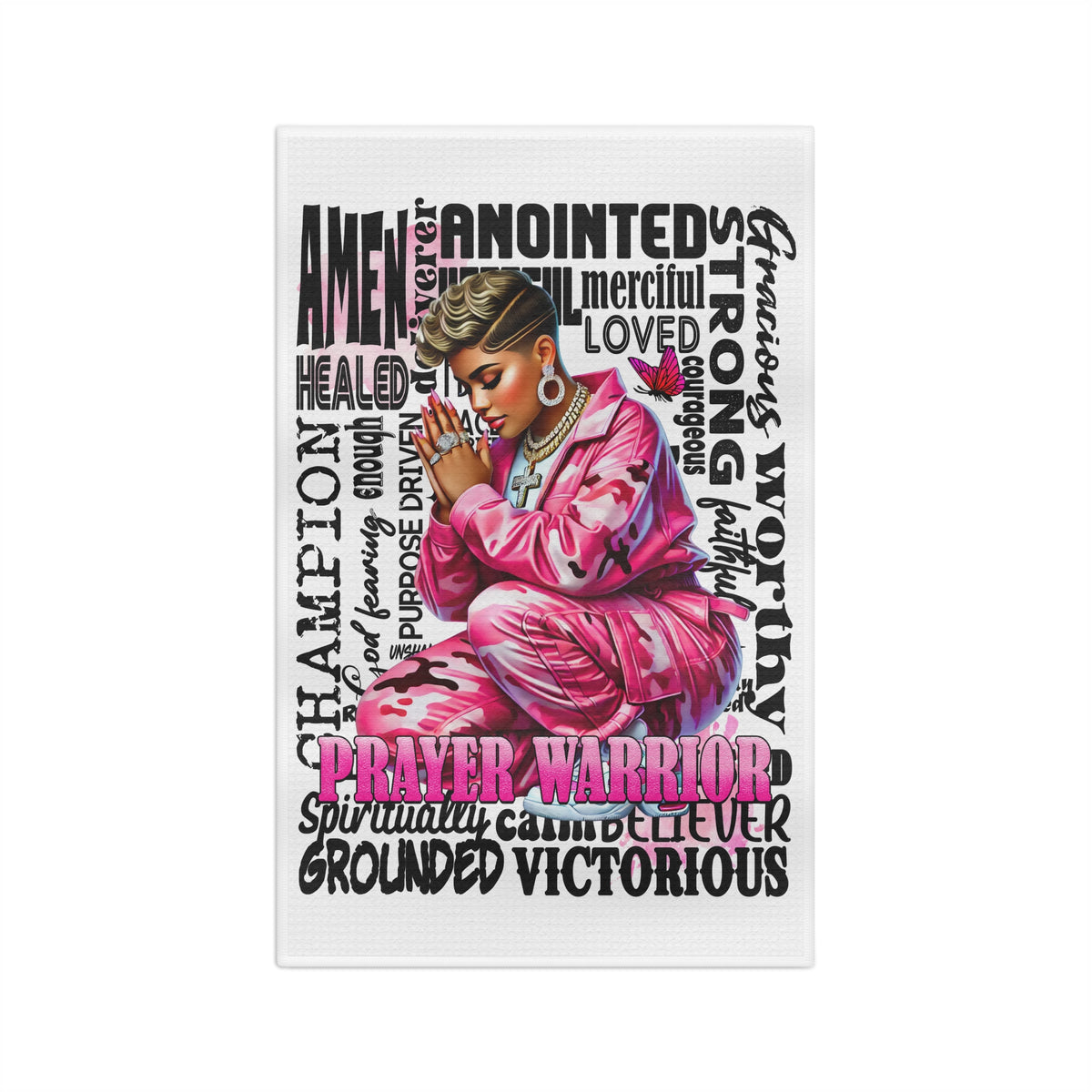 Prayer Warrior pink inspirational microfiber tea towel