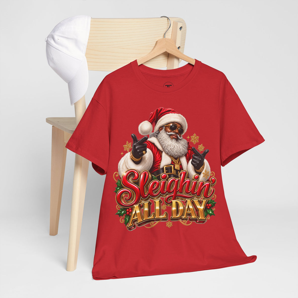 Sleighin’ All Day Santa Christmas T-Shirt | Funny Holiday Graphic Tee