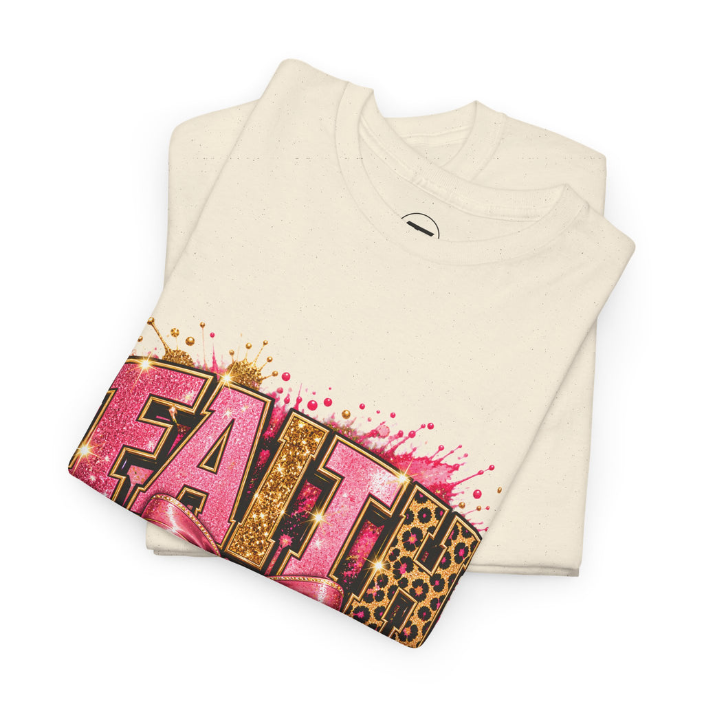 FAITH Leopard Bow T-Shirt Pink Faith Graphic Tee for Women & Girls product mockup