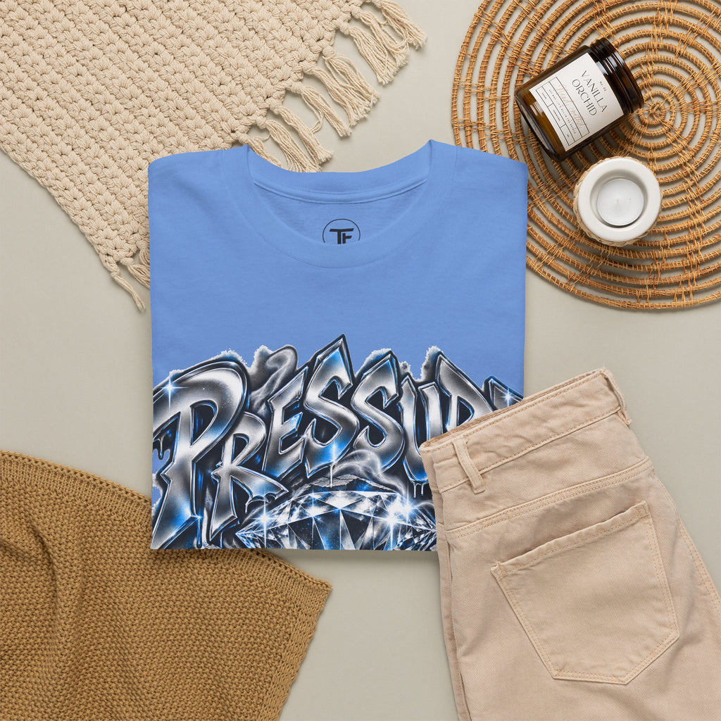 Pressure Made Me T-Shirt | Graffiti Script Blue Lightning Streetwear