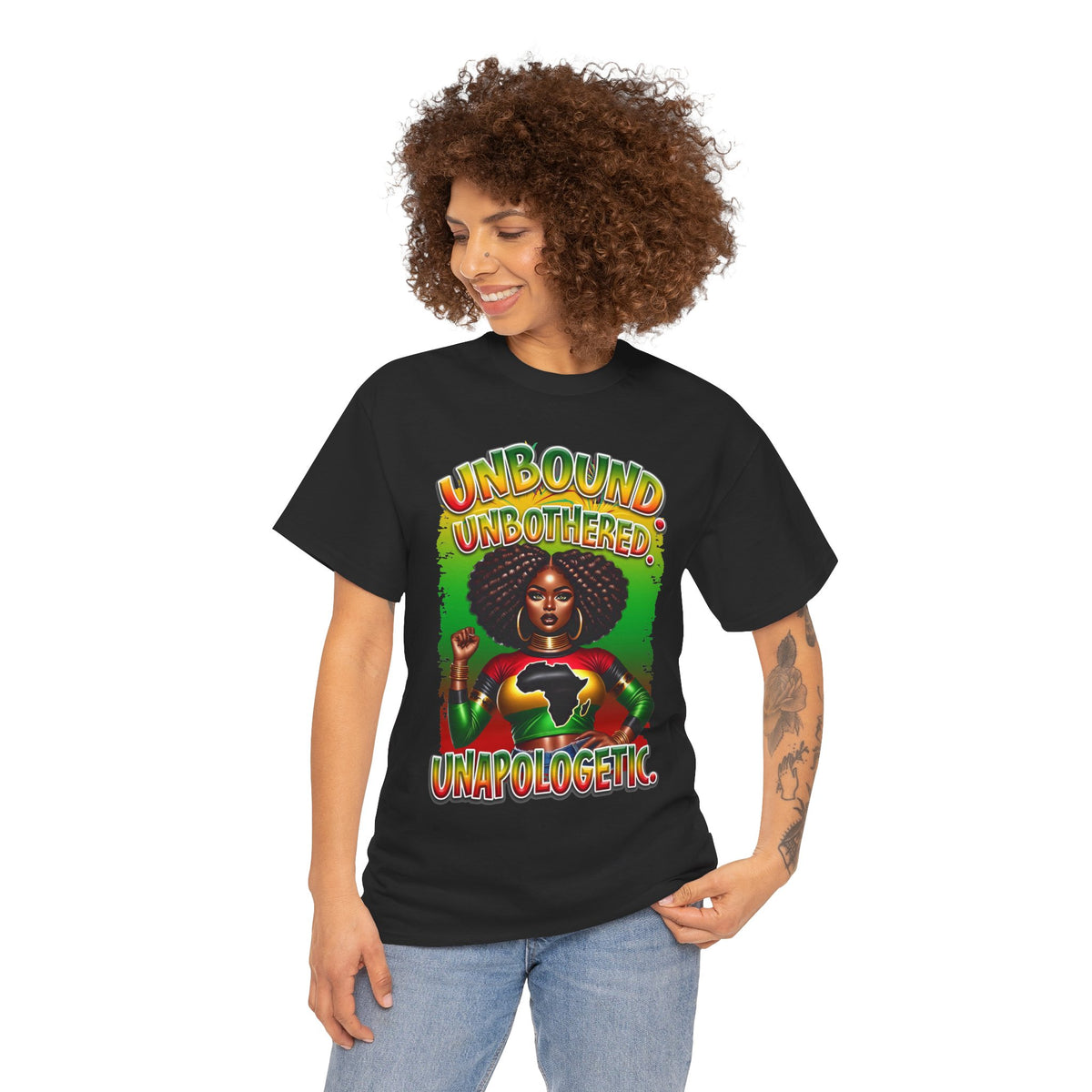 Unbound, Unbothered, Unapologetic Tee — Afrocentric Empowerment Graphic T-Shirt