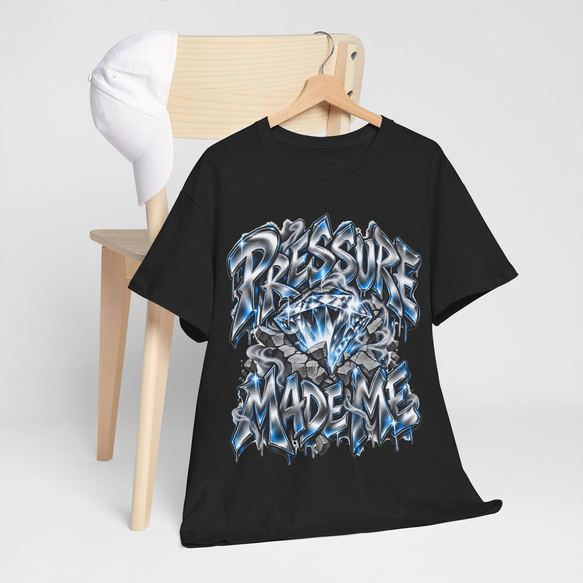 Pressure Made Me blue lightning streetwear T-shirt — additional product image