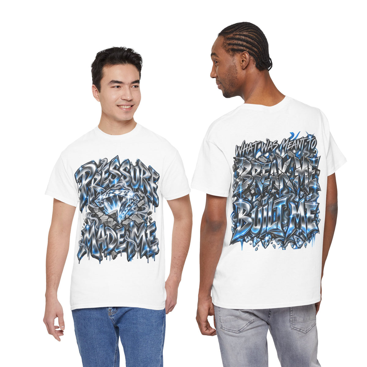 Pressure Made Me T-Shirt | Graffiti Script Blue Lightning Streetwear