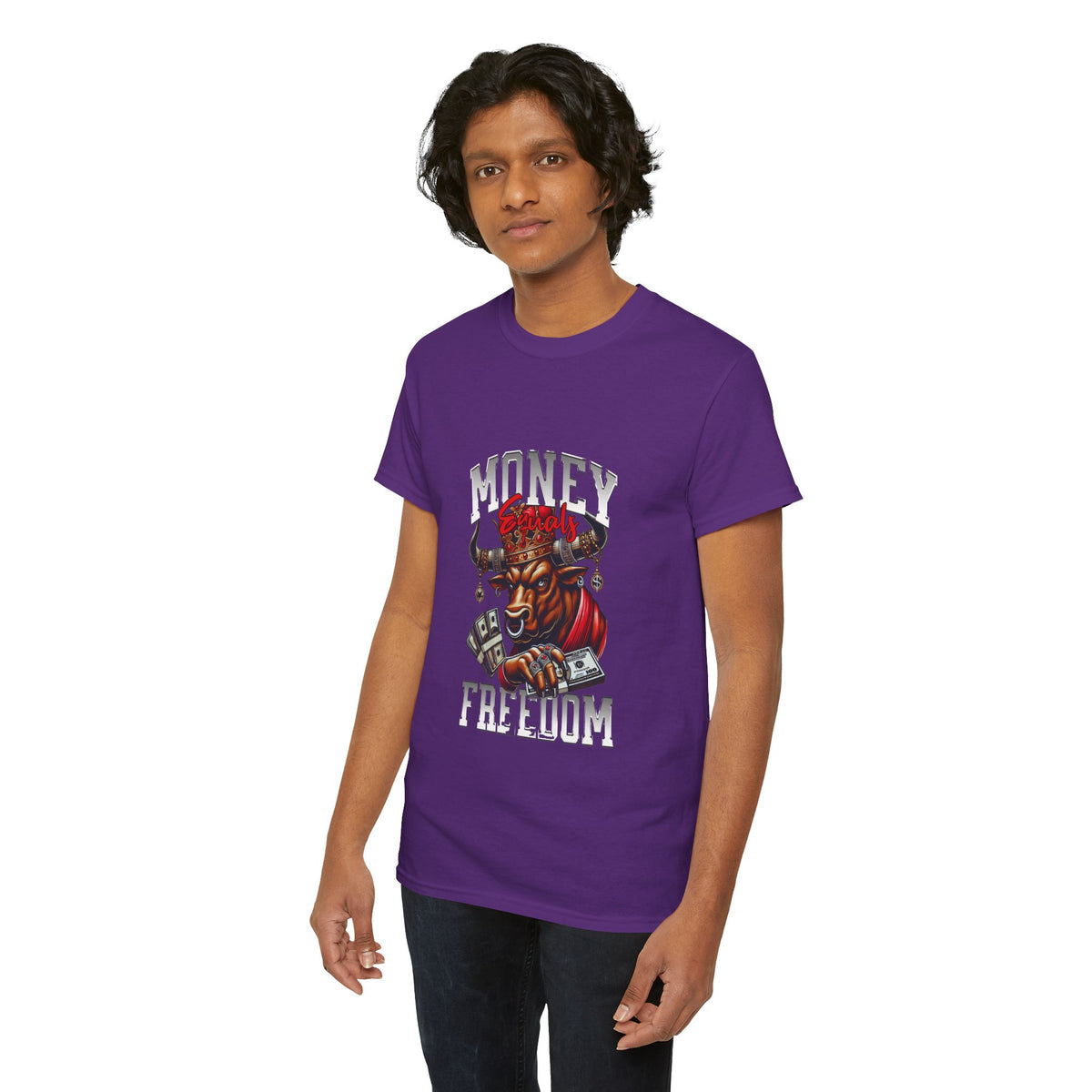 Money Over Freedom Graphic Tee — Bull with Cash Design