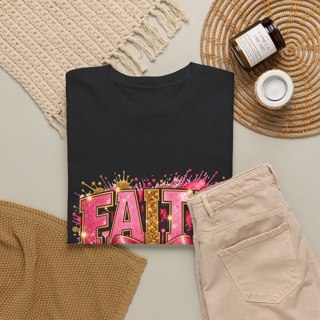 FAITH Leopard Bow T-Shirt Pink Faith Graphic Tee for Women & Girls product mockup