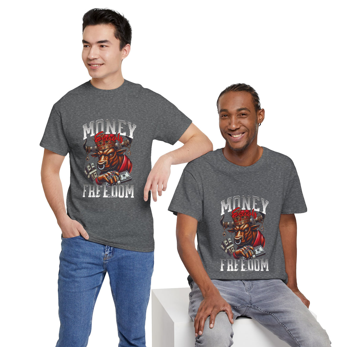 Money Over Freedom Graphic Tee — Bull with Cash Design