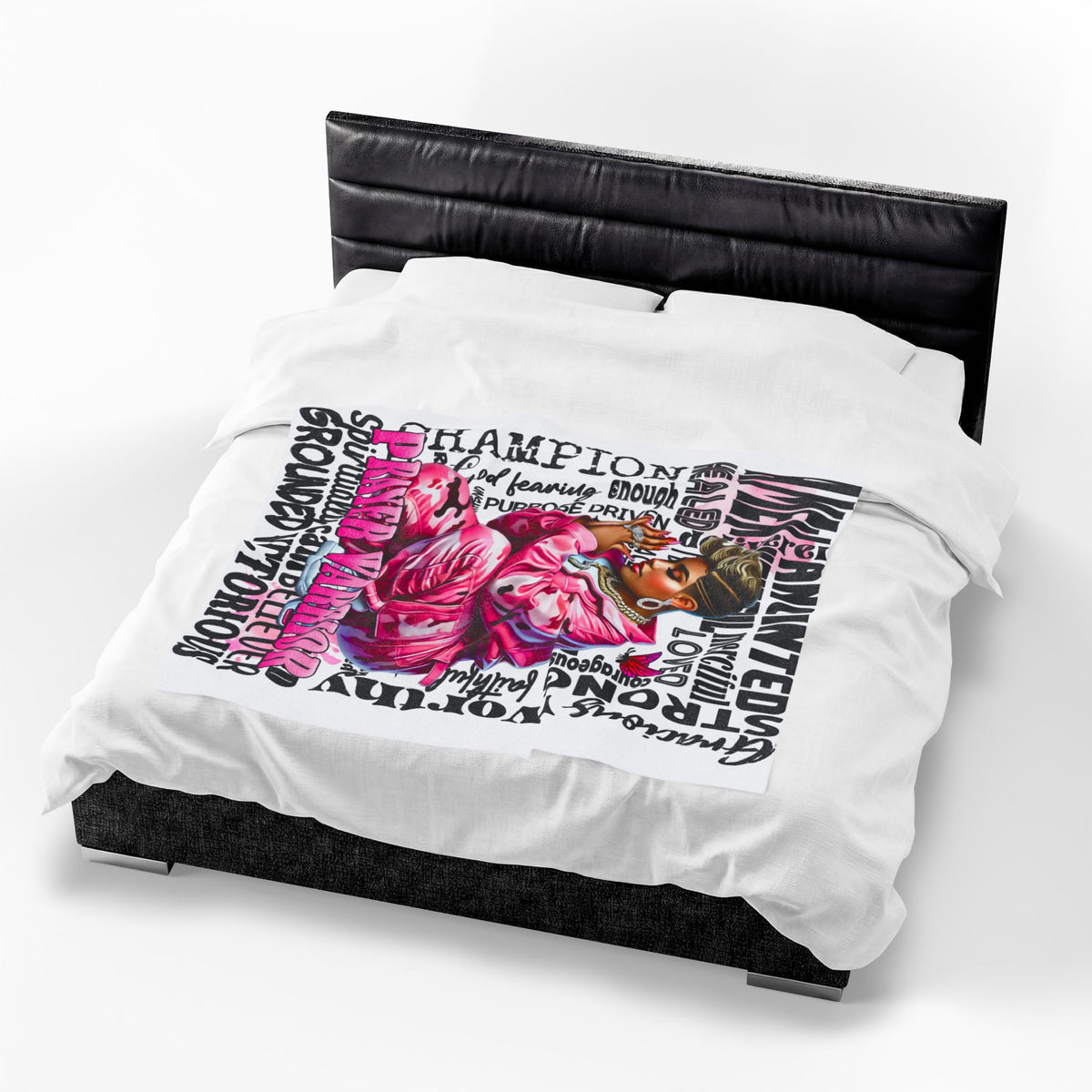 Prayer Warrior woman blanket | Christian faith scripture typography, pink praying figure