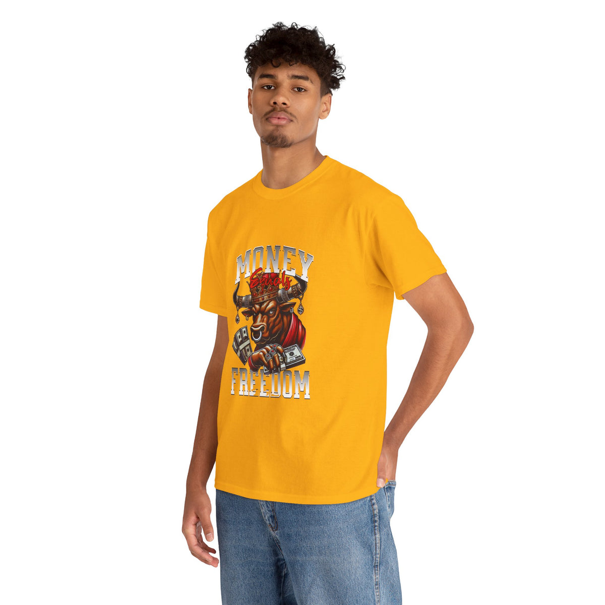 Money Over Freedom Graphic Tee — Bull with Cash Design