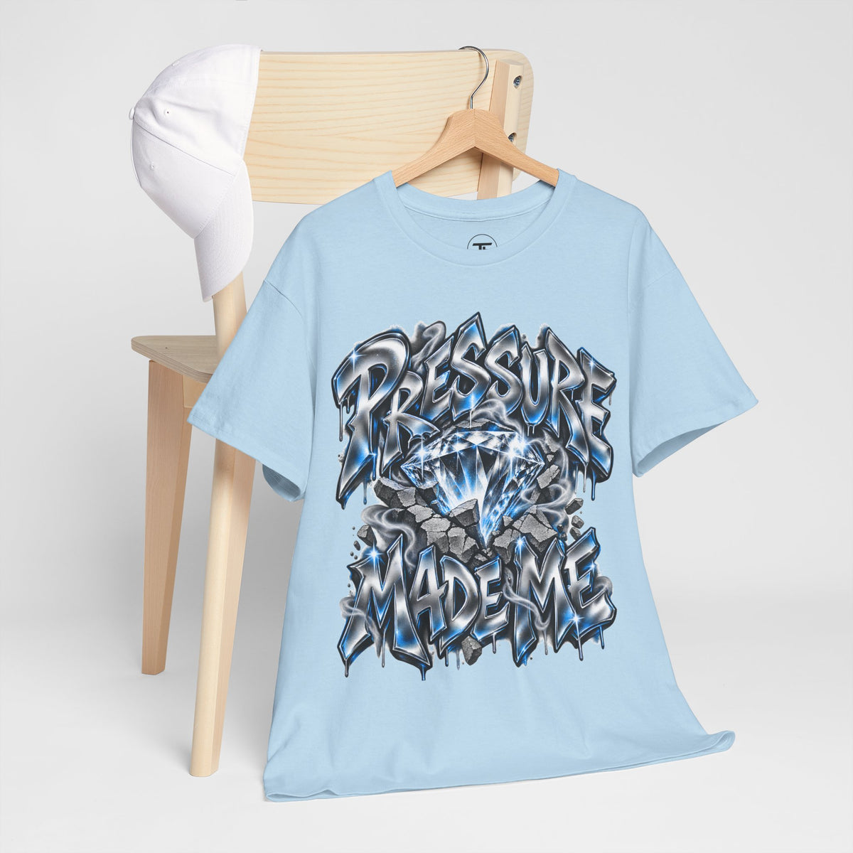 Pressure Made Me blue lightning streetwear T-shirt — product view 4