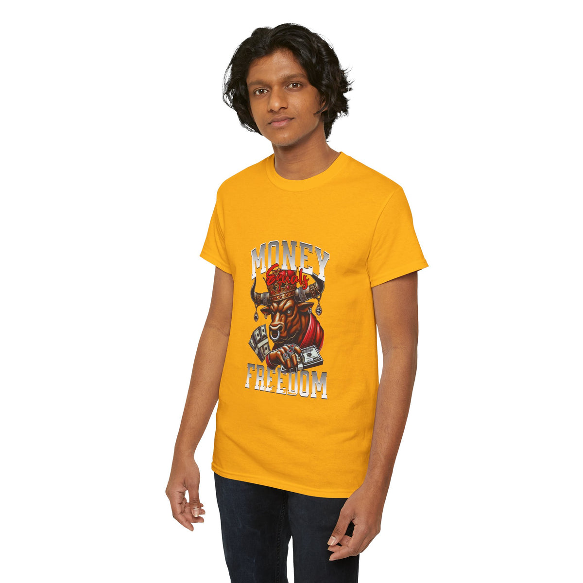 Money Over Freedom Graphic Tee — Bull with Cash Design