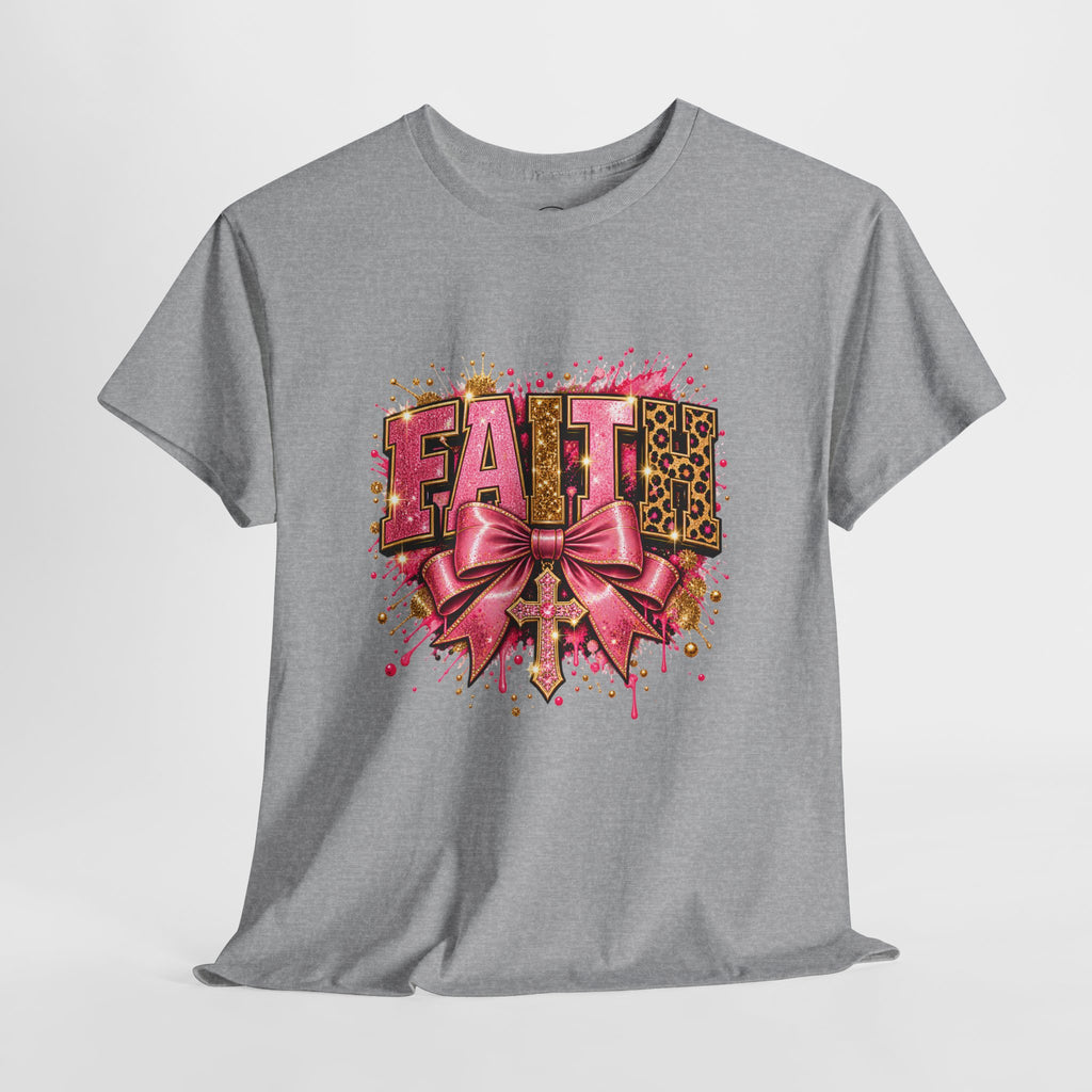 FAITH Leopard Bow T-Shirt Pink Faith Graphic Tee for Women & Girls product mockup