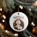 Holiday Royalty white cat Christmas ceramic ornament
