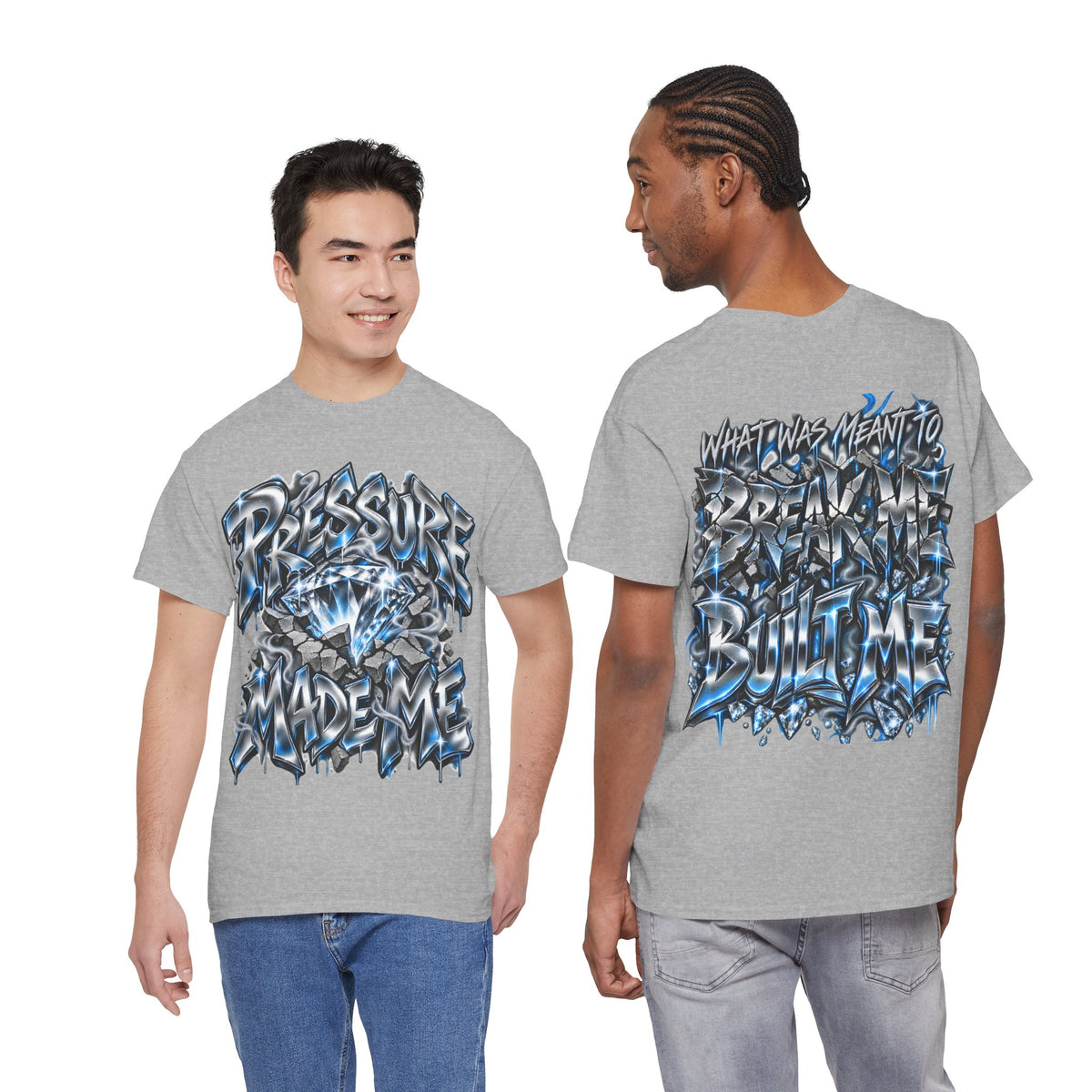 Pressure Made Me T-Shirt | Graffiti Script Blue Lightning Streetwear