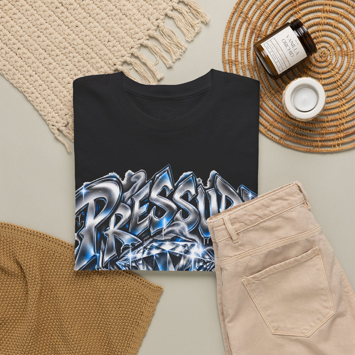 Pressure Made Me T-Shirt | Graffiti Script Blue Lightning Streetwear