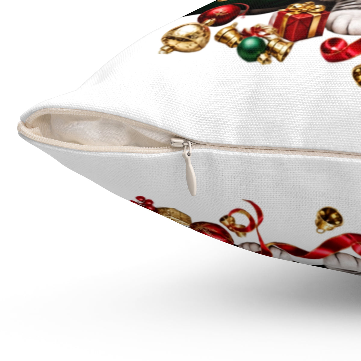 Christmas cat decorative throw pillow with Have a Purr-fect Christmas artwork