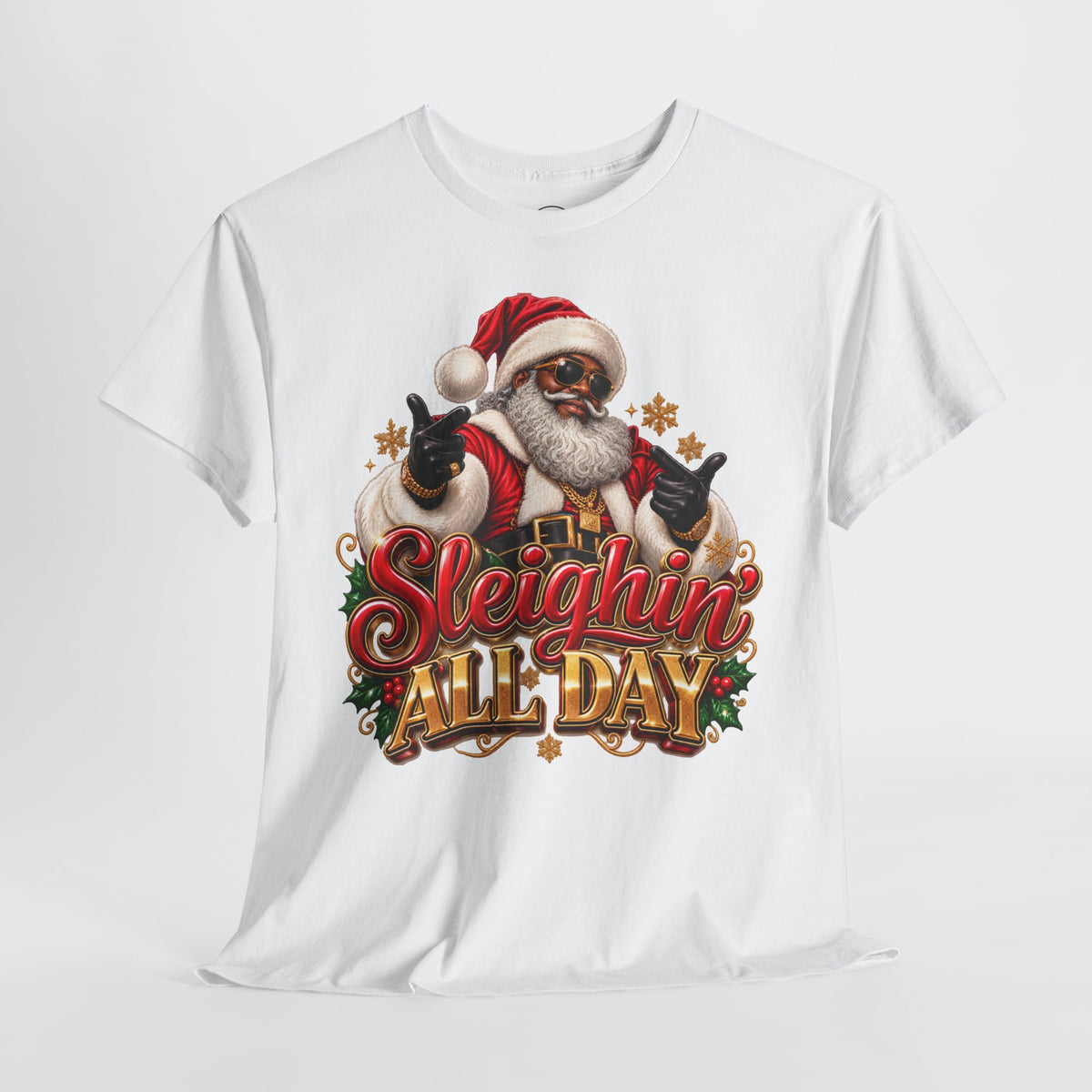 Sleighin’ All Day Santa Christmas T-Shirt | Funny Holiday Graphic Tee