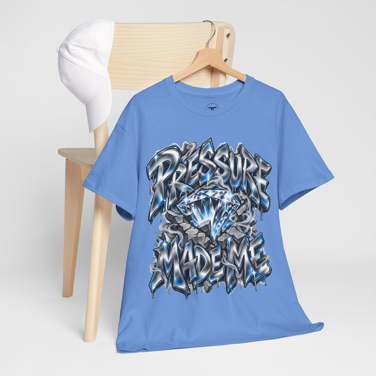 Pressure Made Me T-Shirt | Graffiti Script Blue Lightning Streetwear