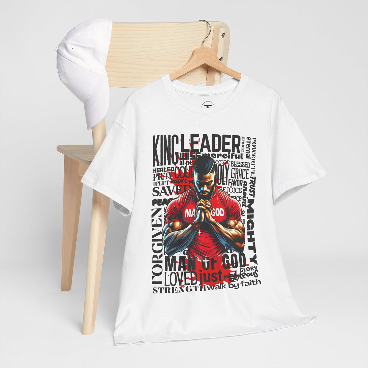 Man of God prayer graphic T-shirt with praying-figure artwork