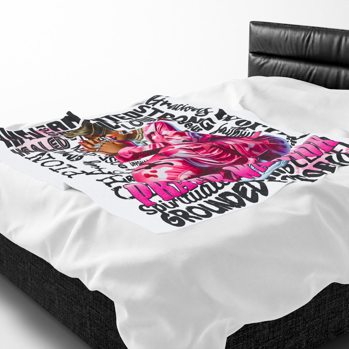 Prayer Warrior woman blanket | Christian faith scripture typography, pink praying figure
