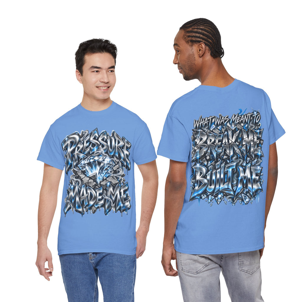 Pressure Made Me T-Shirt | Graffiti Script Blue Lightning Streetwear
