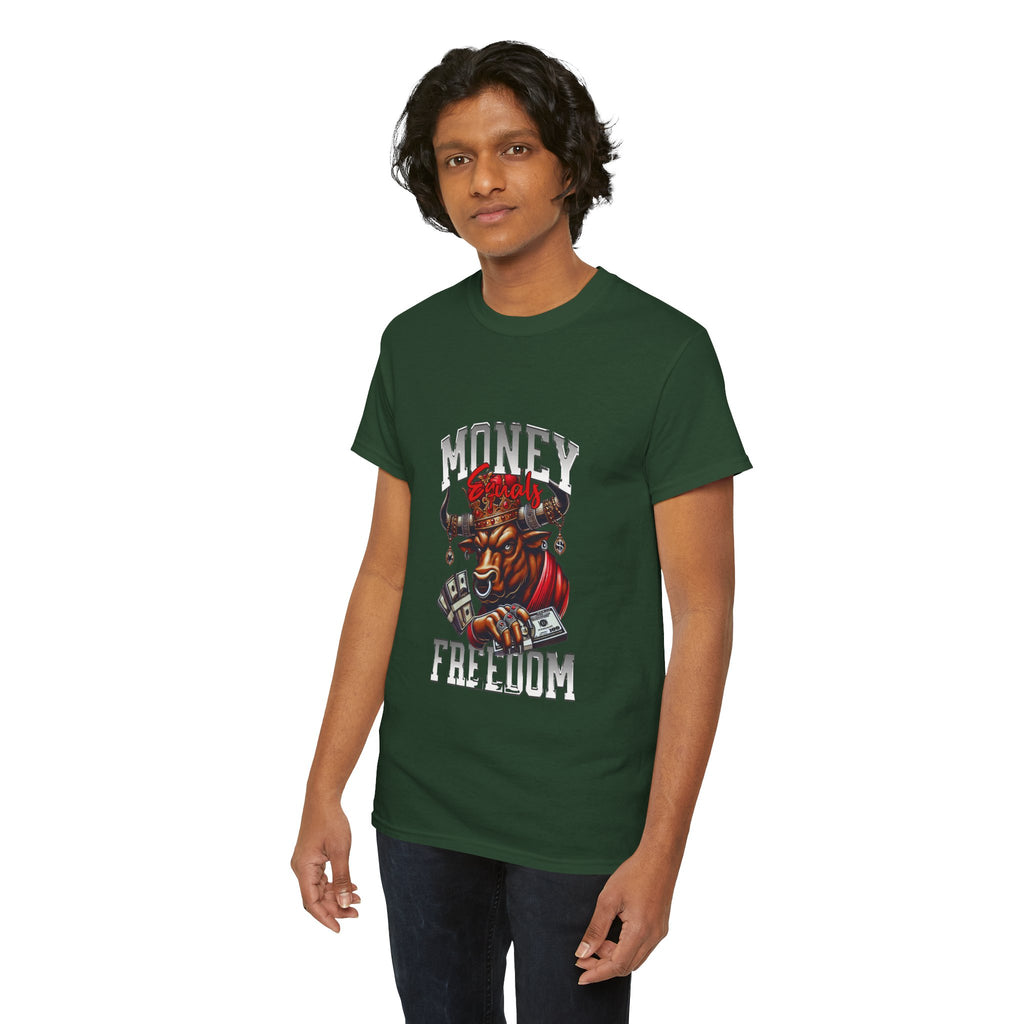 Money Over Freedom Graphic Tee — Bull with Cash Design