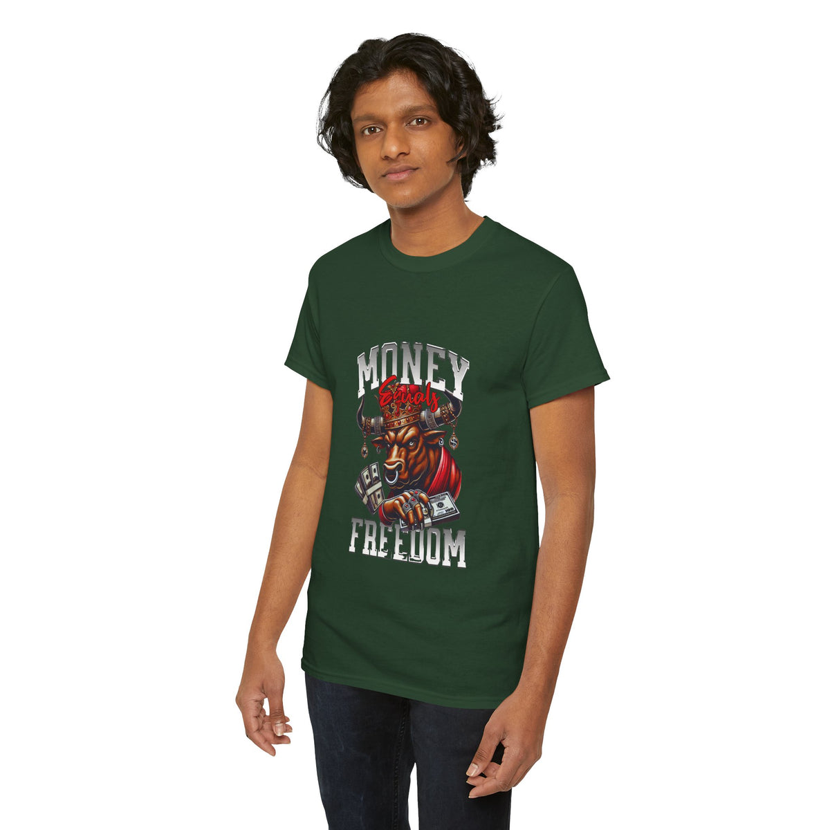 Money Over Freedom Graphic Tee — Bull with Cash Design