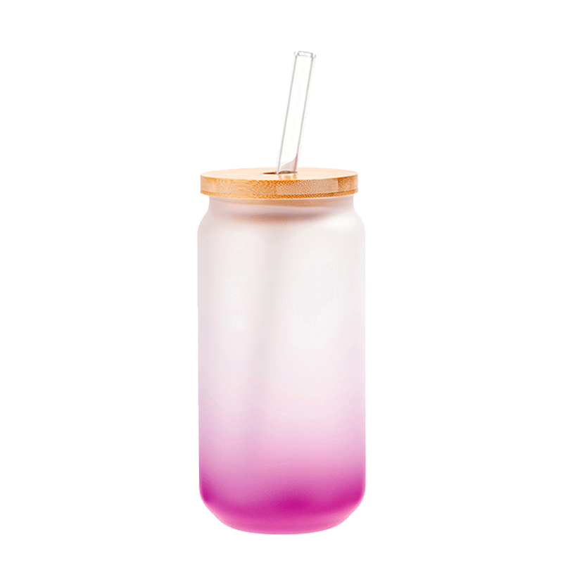 16-ounce ombre sublimation glass jar can with bamboo lid and straw — product view 10