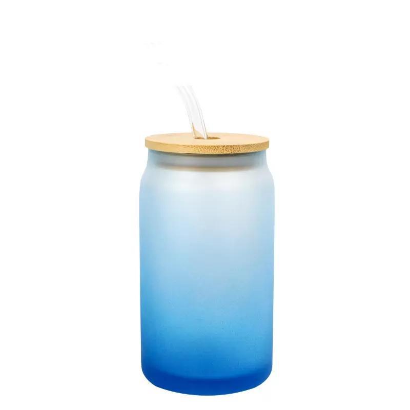 16-ounce ombre sublimation glass jar can with bamboo lid and straw — product view 7