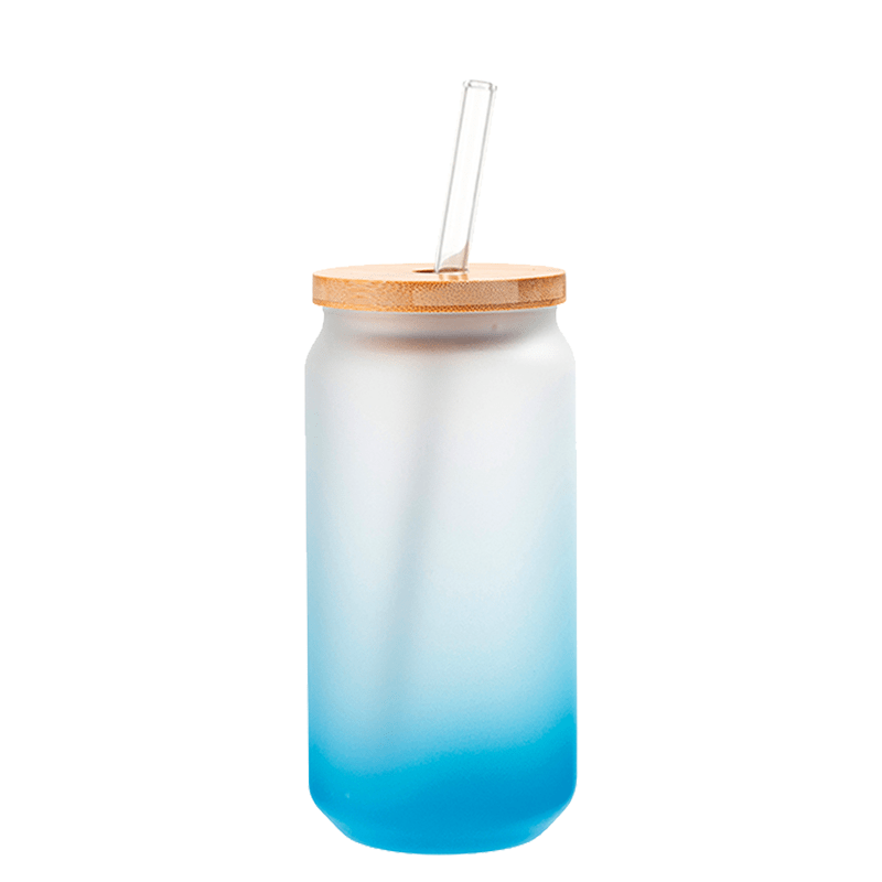 16-ounce ombre sublimation glass jar can with bamboo lid and straw — product view 11