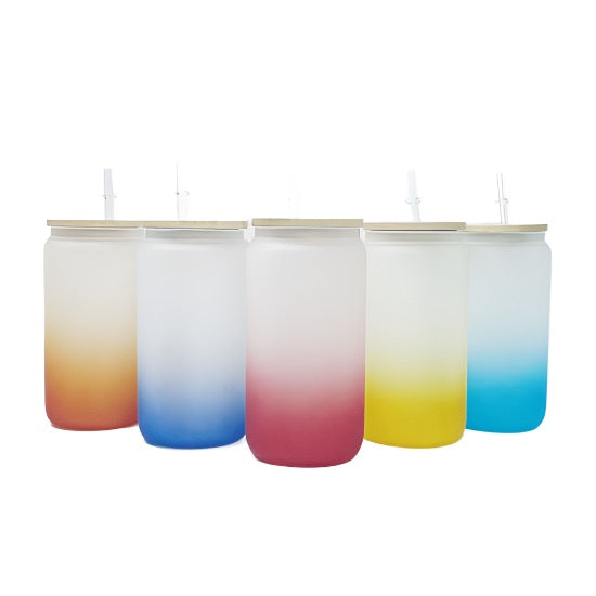 16oz ombre sublimation glass jar can with bamboo lid and straw
