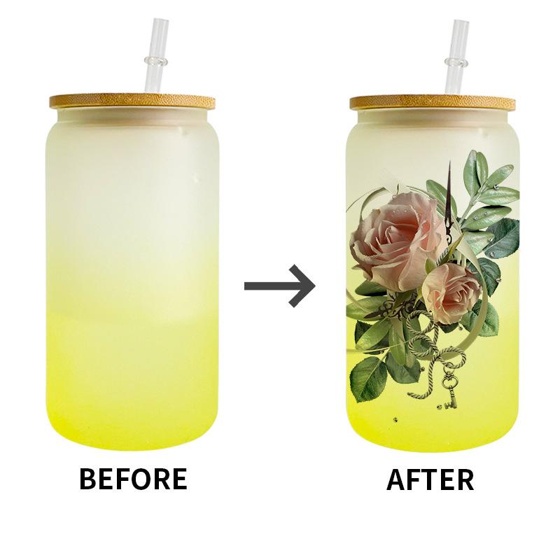 16-ounce ombre sublimation glass jar can with bamboo lid and straw — product view 13