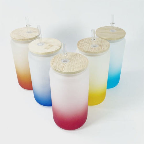 16-ounce ombre sublimation glass jar can with bamboo lid and straw — additional product image