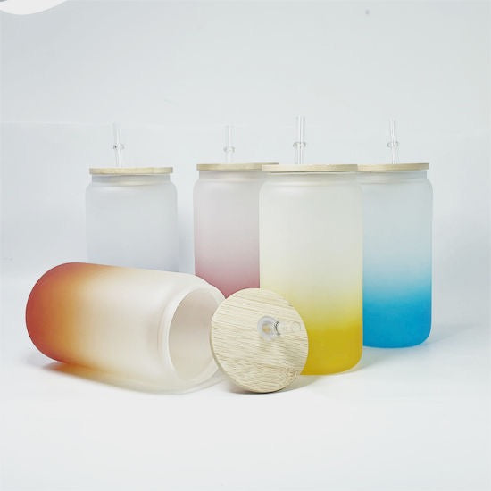16-ounce ombre sublimation glass jar can with bamboo lid and straw — alternate product mockup
