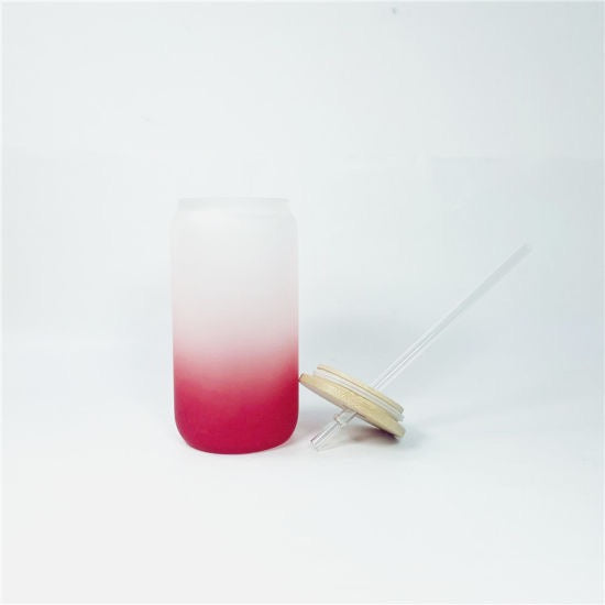16-ounce ombre sublimation glass jar can with bamboo lid and straw — product view 9