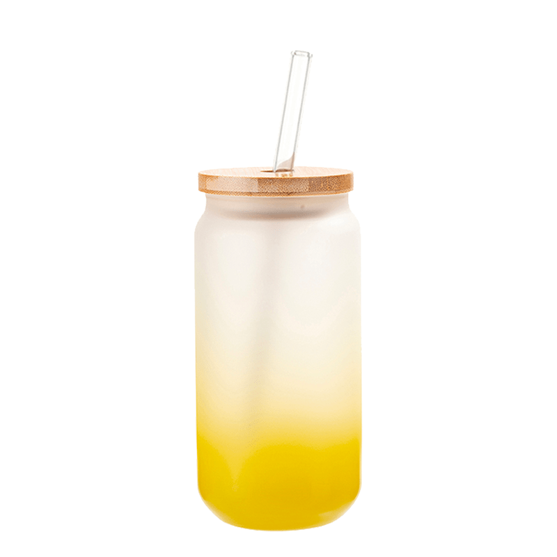 16-ounce ombre sublimation glass jar can with bamboo lid and straw — product view 8