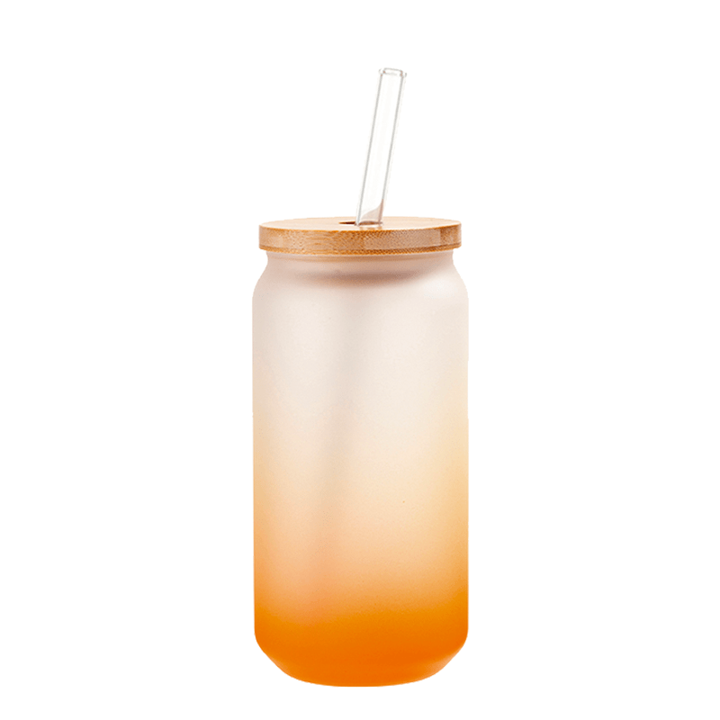 16-ounce ombre sublimation glass jar can with bamboo lid and straw — product view 6